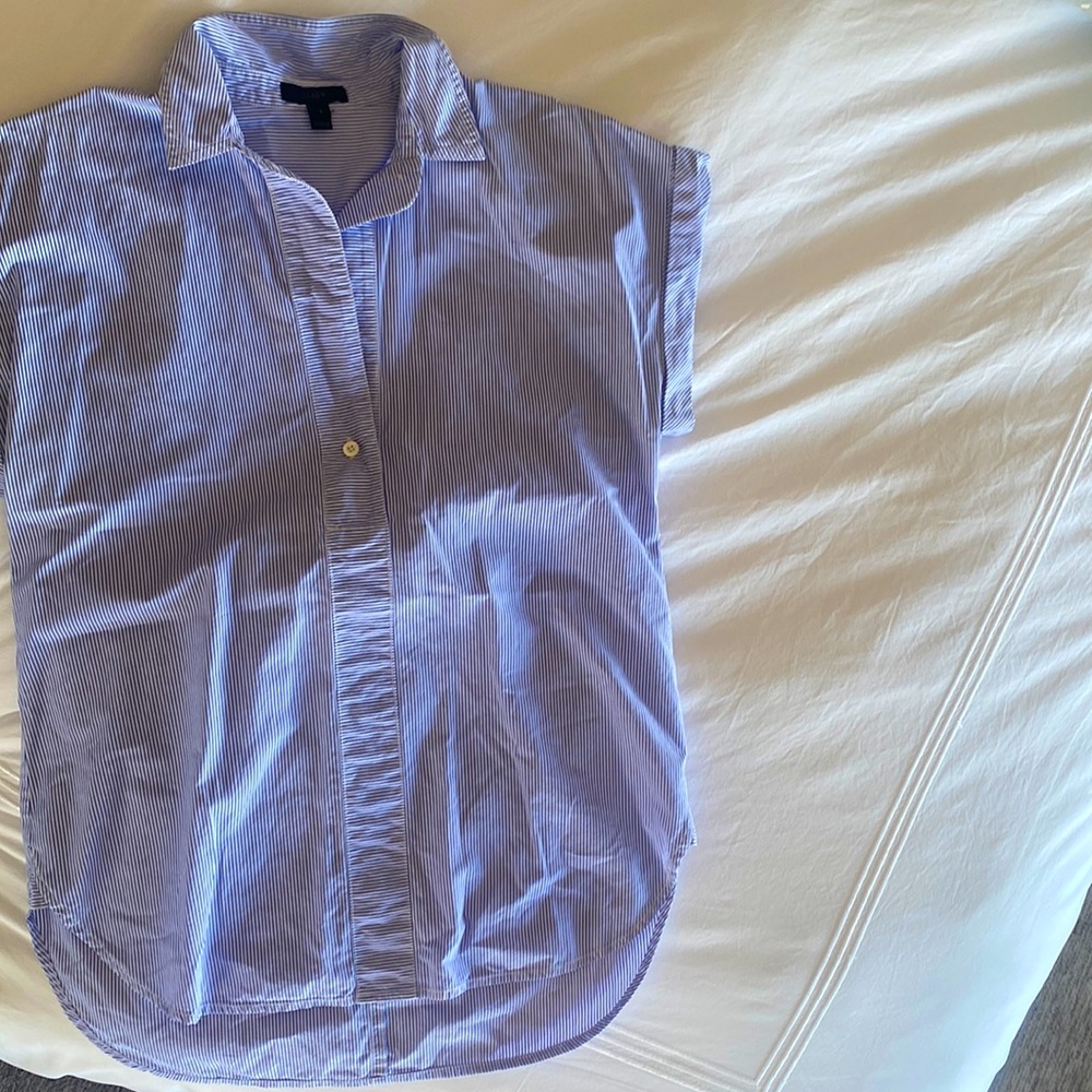 Blue and white striped JCrew popover top